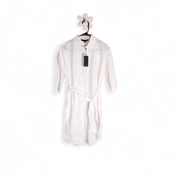 NWT ARMANI EXCHANGE A|X White Quiet Luxury Collared Button Up Shirt Dress Sz 2 - Picture 3 of 16